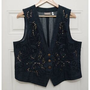 Chicos womens large indigo blue denim jeans art to wear vest
